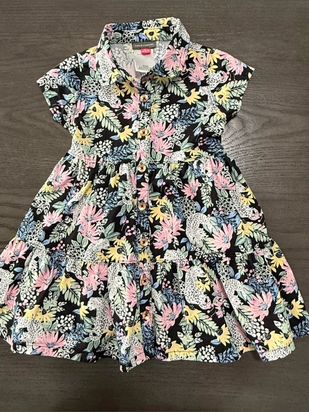 Vince Camuto Girls Dress Button Up Wild Animal Floral Multicolor Cotton Size 3T